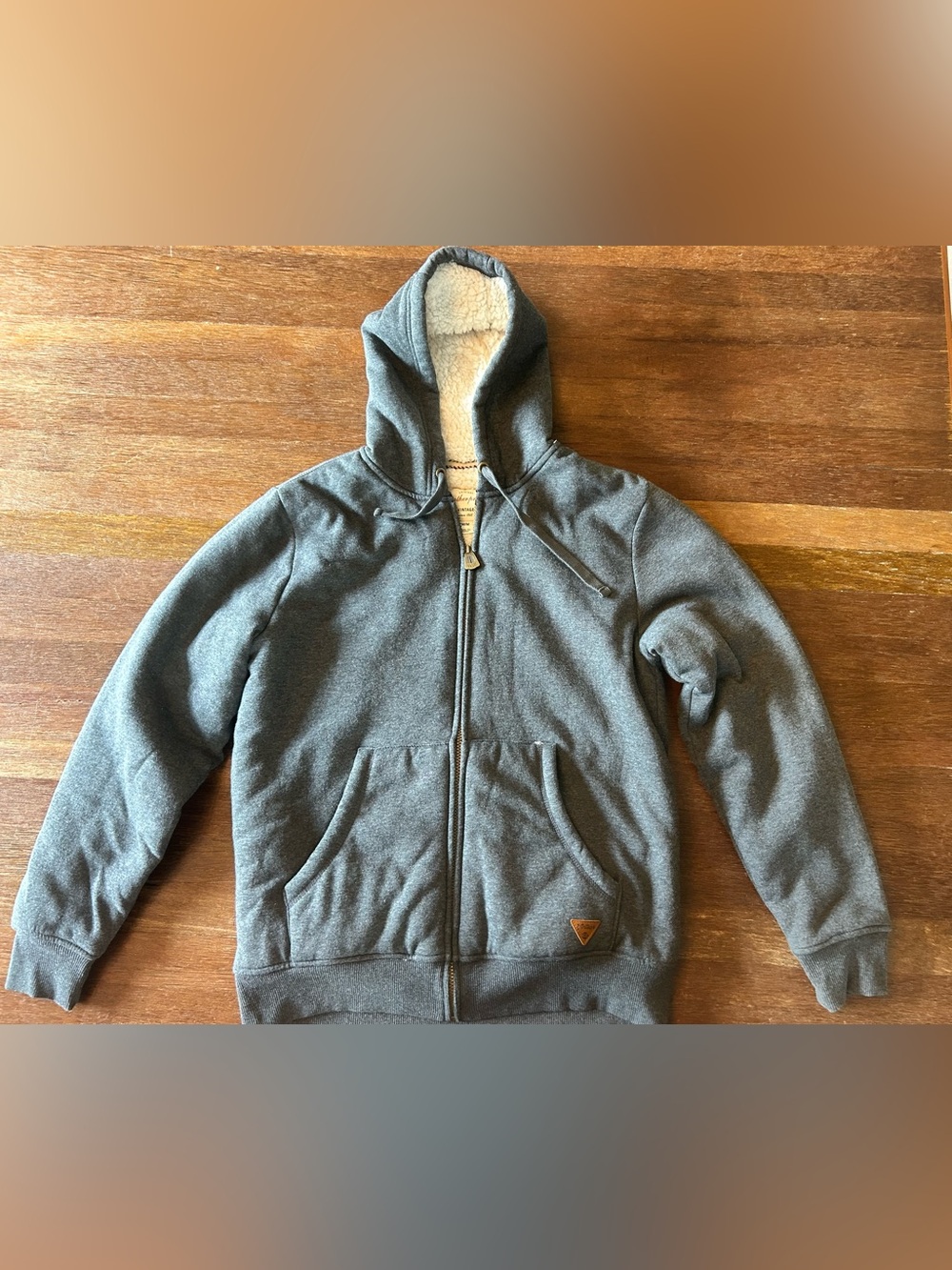 Weatherproof Vintage Men’s M Gray Sherpa Lined Zip Hoodie Jacket